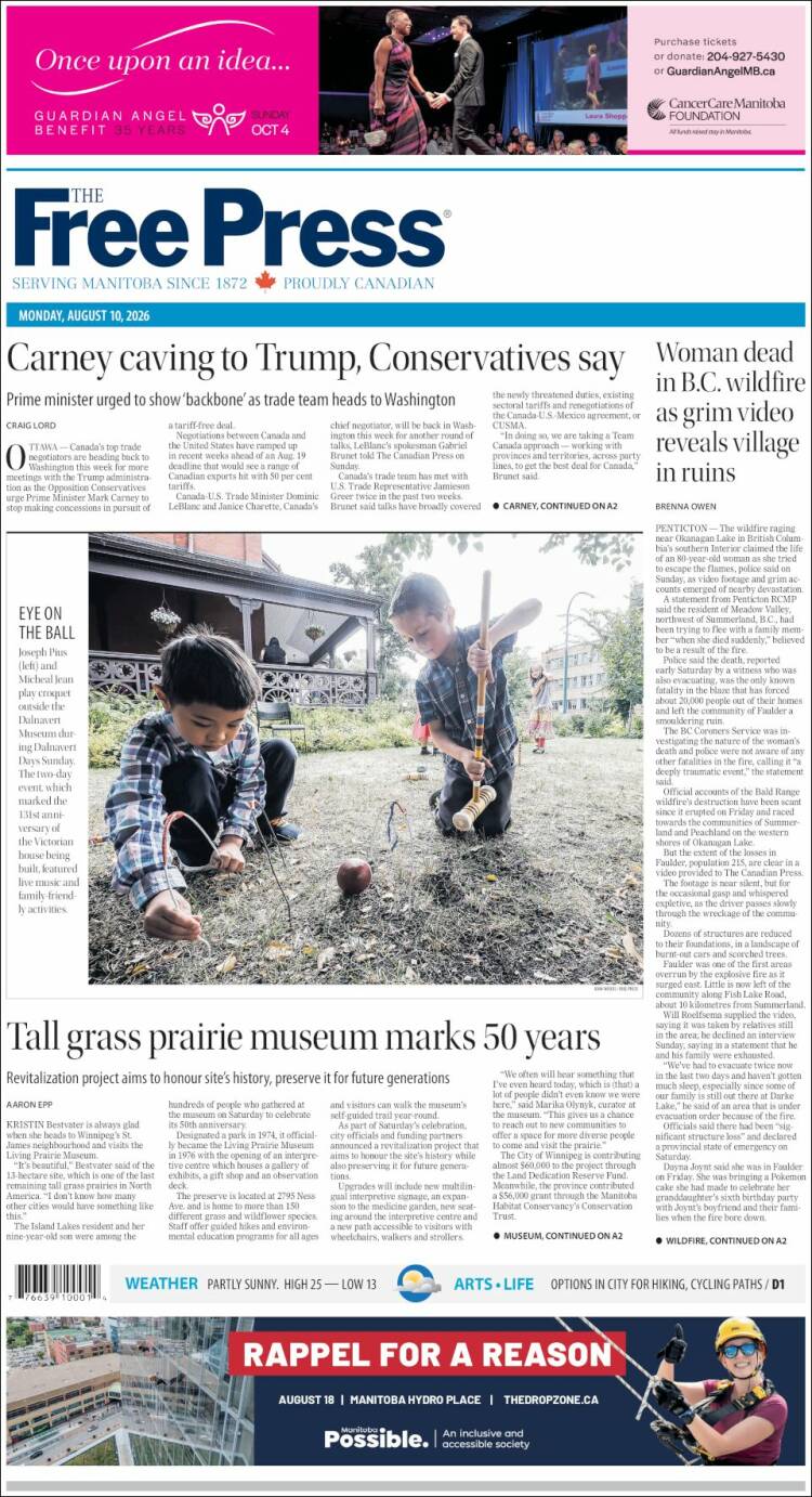 Portada de Winnipeg Free Press (Canad&aacute;)