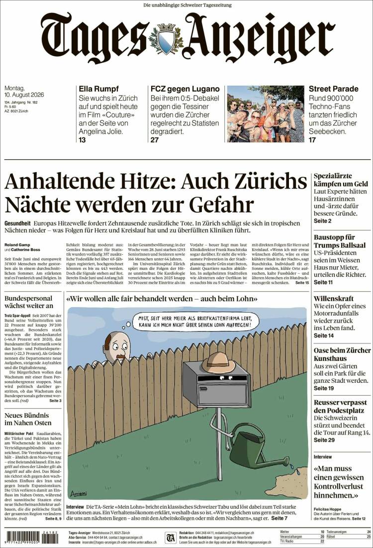 Portada de Tages-Anzeiger (Suiza)