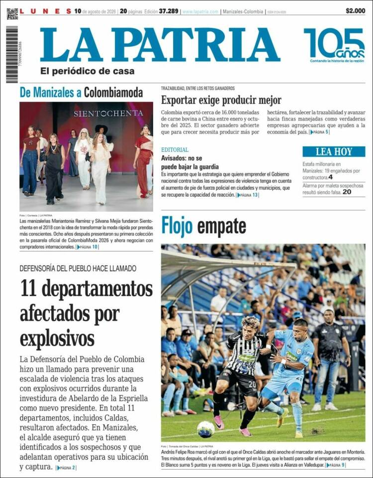 Portada de La Patria (Colombia)