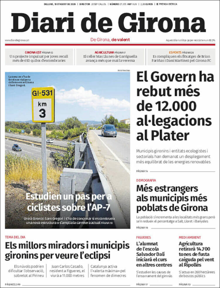Portada de Diari de Girona (Espa&ntilde;a)