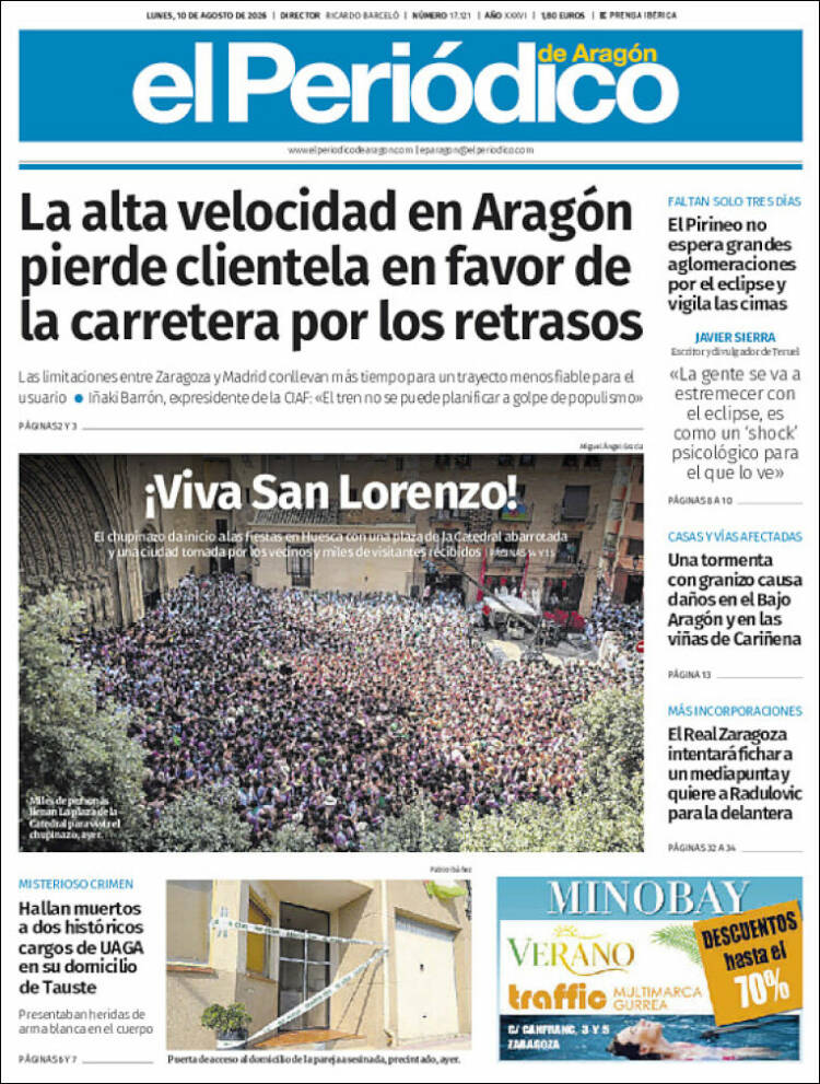 Portada de El Periódico de Aragón (Espa&ntilde;a)