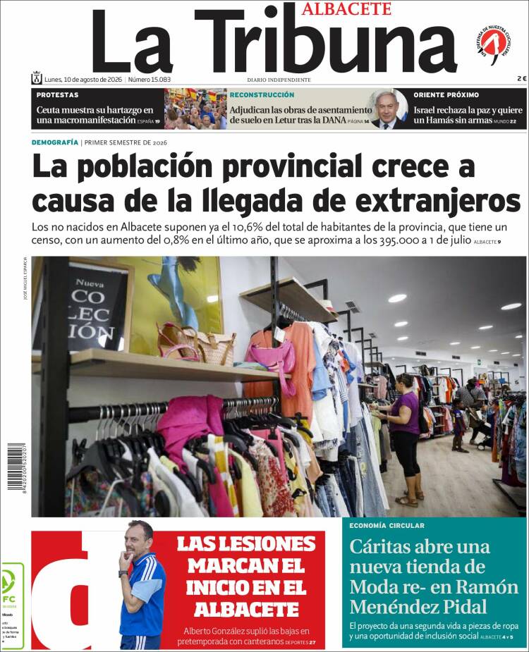 Portada de La Tribuna de Albacete (Espa&ntilde;a)