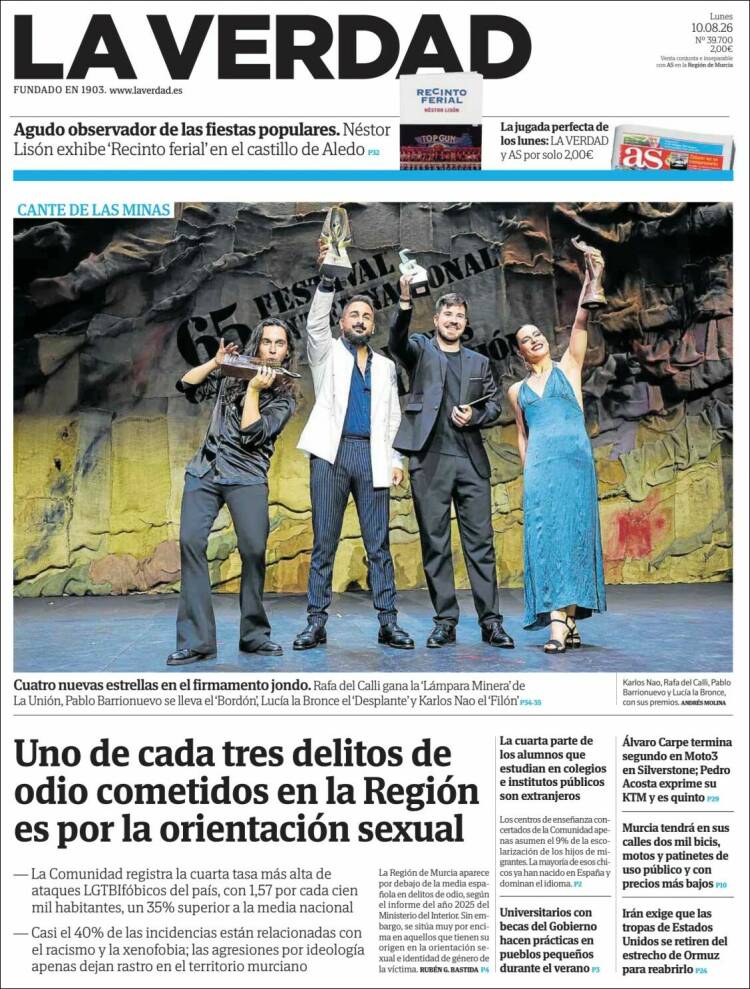Portada de La Verdad de Murcia (Espa&ntilde;a)