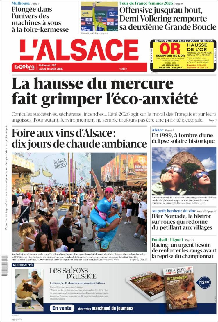 Portada de Journal L'Alsace (Francia)