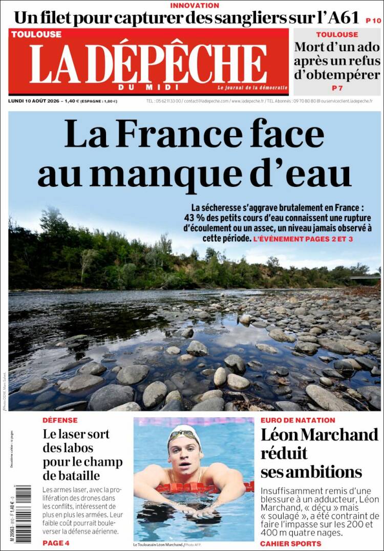 Portada de La Dépêche du Midi (Francia)