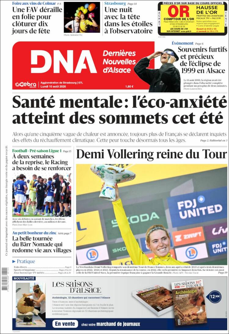 Portada de Les Dernières Nouvelles d'Alsace (Francia)