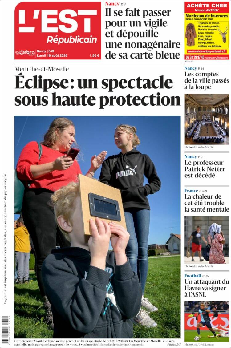 Portada de L'Est Republicain (Francia)