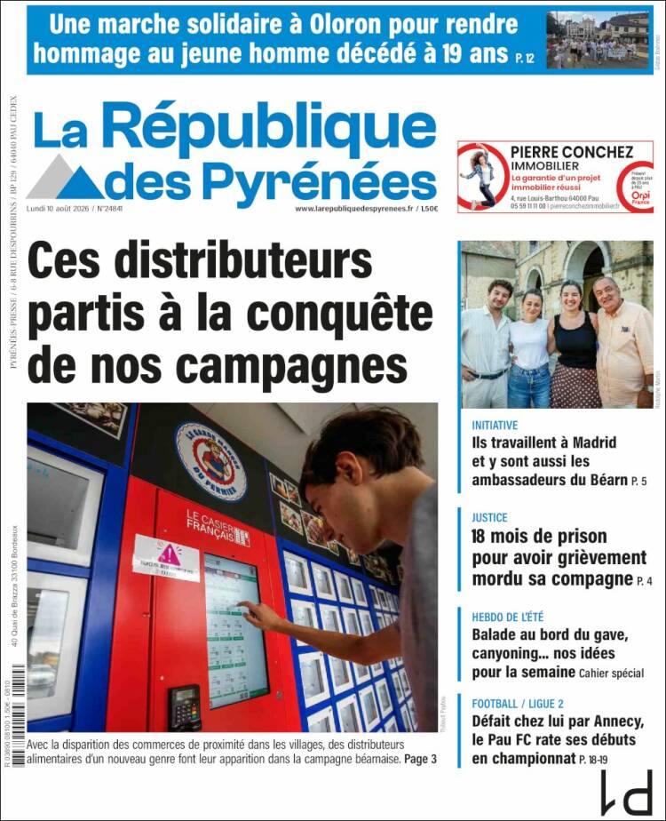 Portada de La République des Pyrénées (Francia)