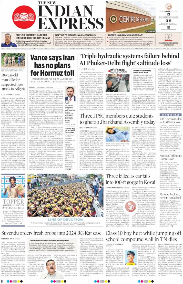 Portada de New Indian Express (India)