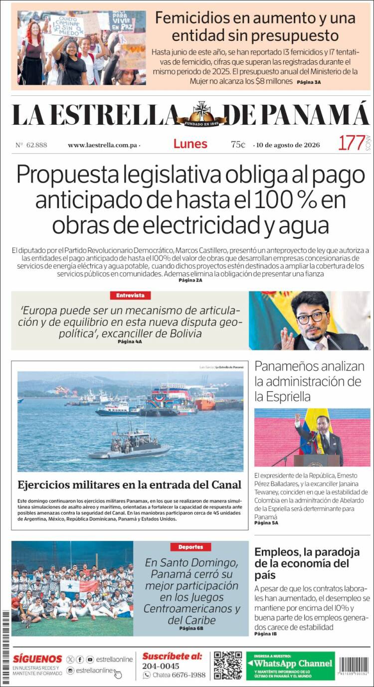 Portada de La Estrella de Panamá (Panam&aacute;)