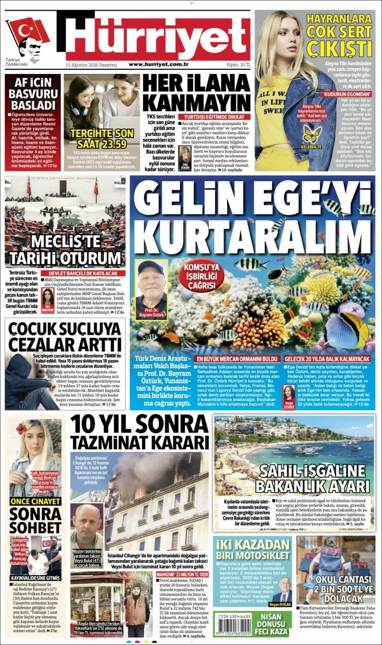 Portada de Hürriyet (Turqu&iacute;a)