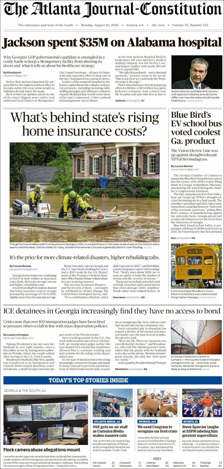 Portada de The Atlanta Journal-Constitution (USA)