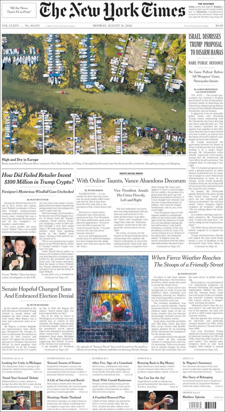 Portada de New York Times (USA)
