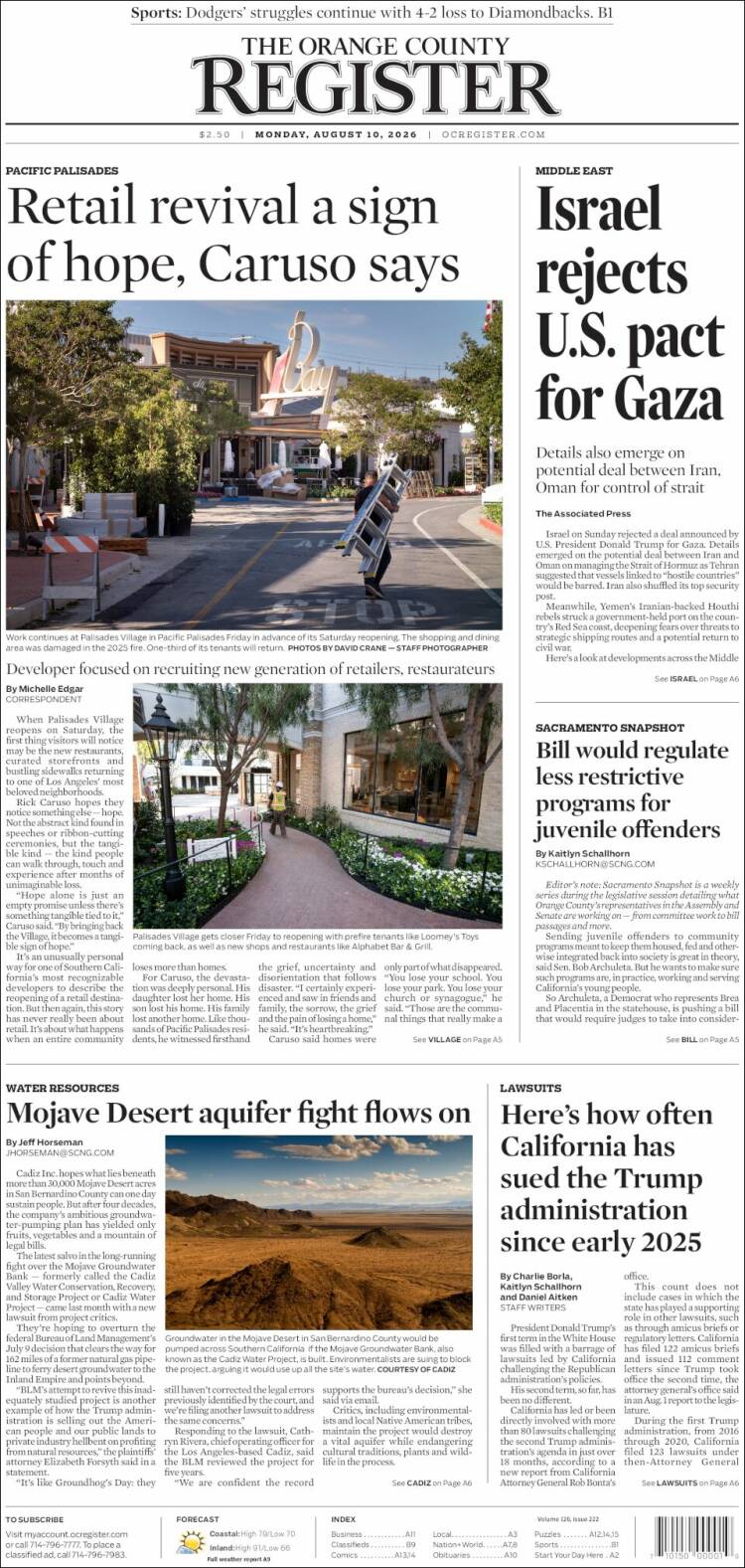 Portada de The Orange County Register (USA)