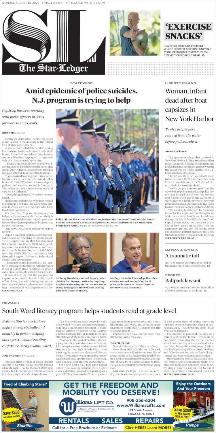 Portada de Star-Ledger (USA)
