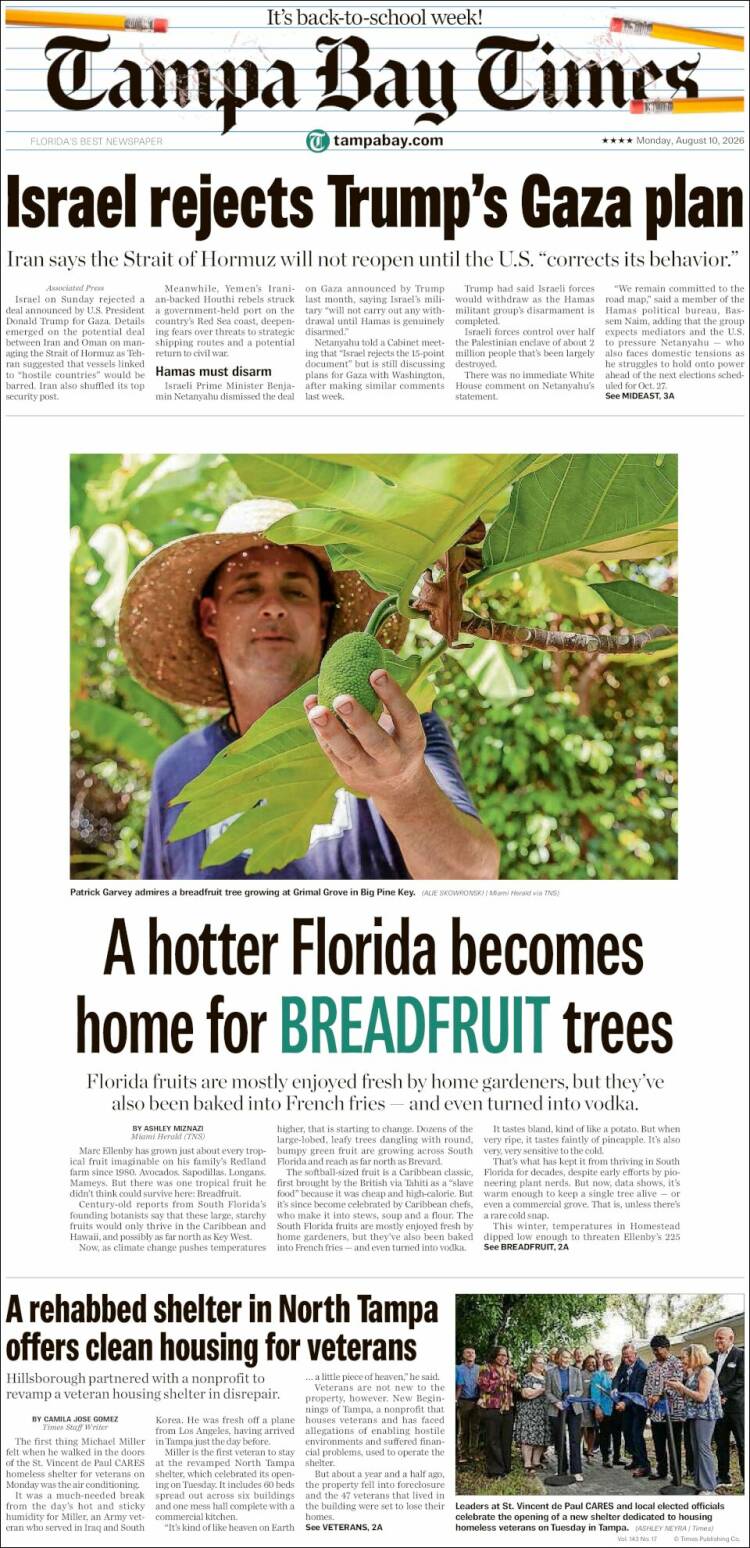 Portada de Tampa Bay Times (USA)