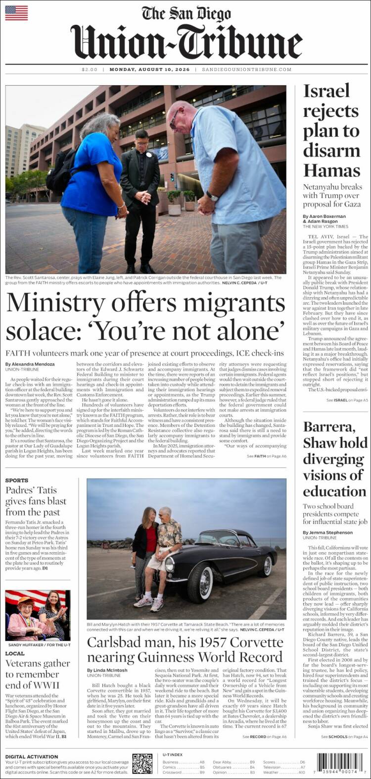 Portada de The San Diego Union-Tribune (USA)
