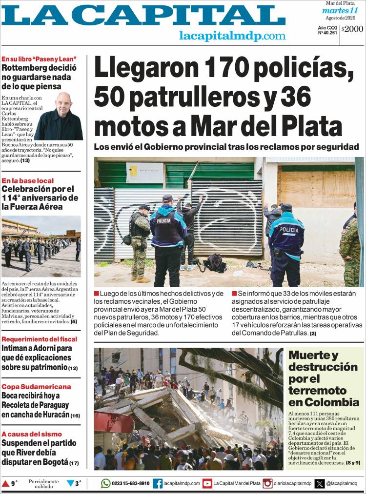 Portada de Diario La Capital - Mar del Plata (Argentina)
