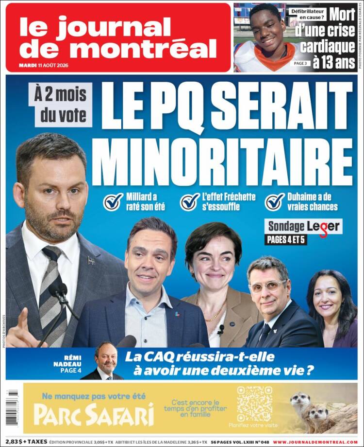 Portada de Le Journal de Montréal (Canad&aacute;)