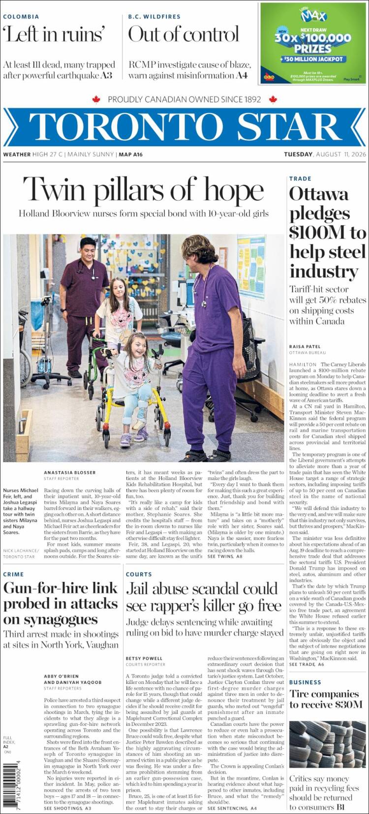 Portada de The Toronto Star (Canad&aacute;)