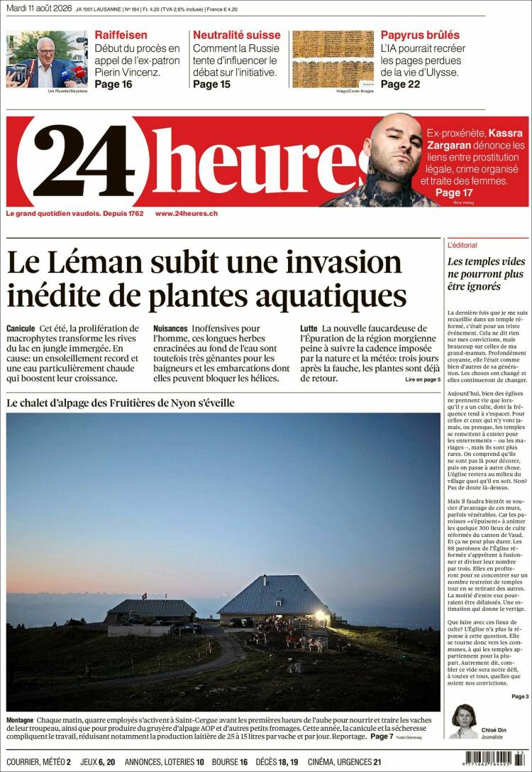 Portada de 24 Heures (Suiza)