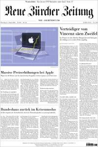 Portada de Neue Zürcher Zeitung (Suiza)