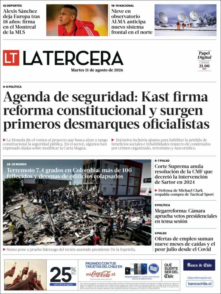 Portada de La Tercera (Chile)