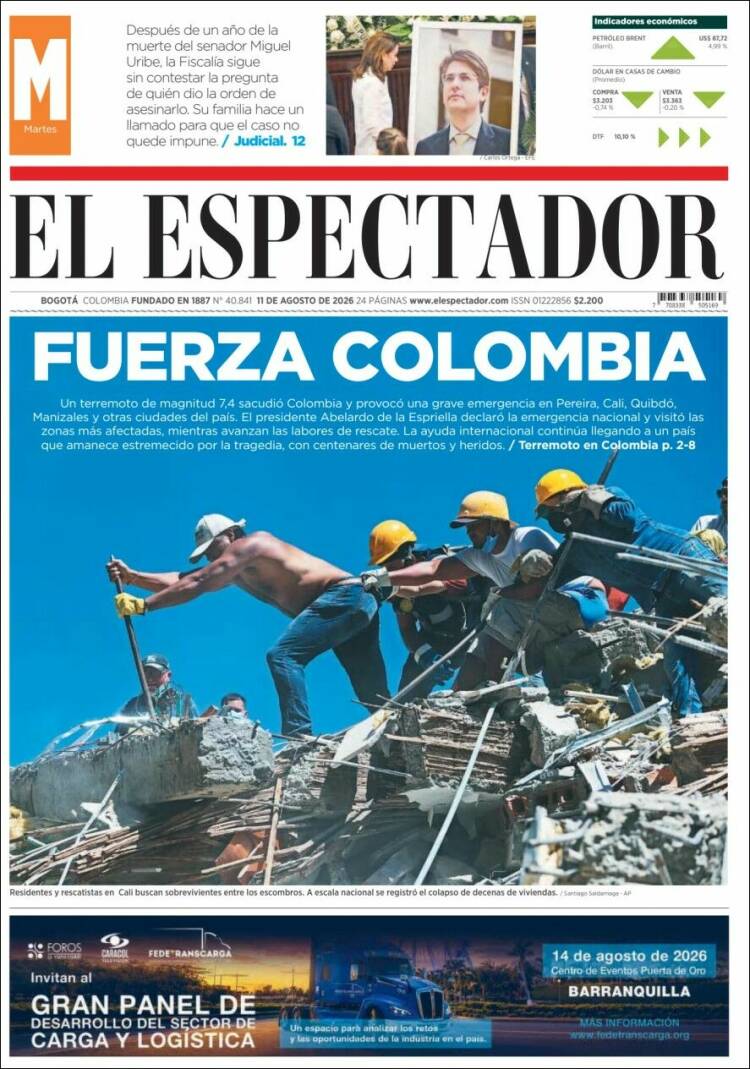 Portada de El Espectador (Colombia)