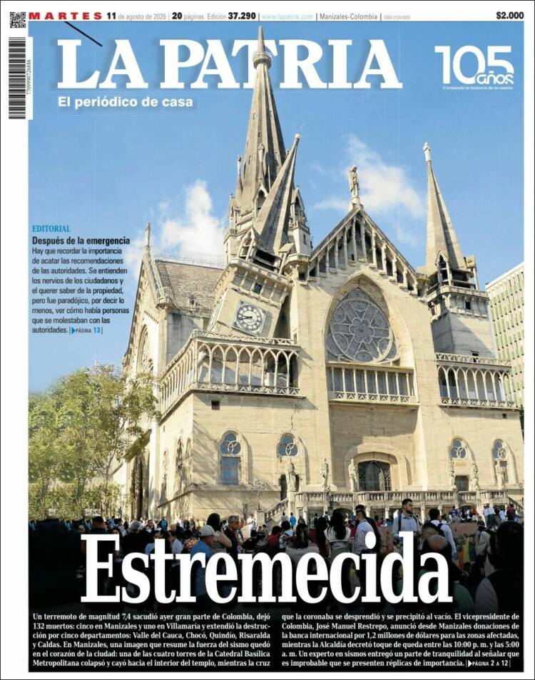 Portada de La Patria (Colombia)