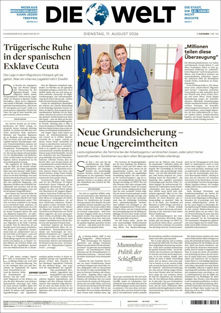 Portada de Die Welt (Alemania)
