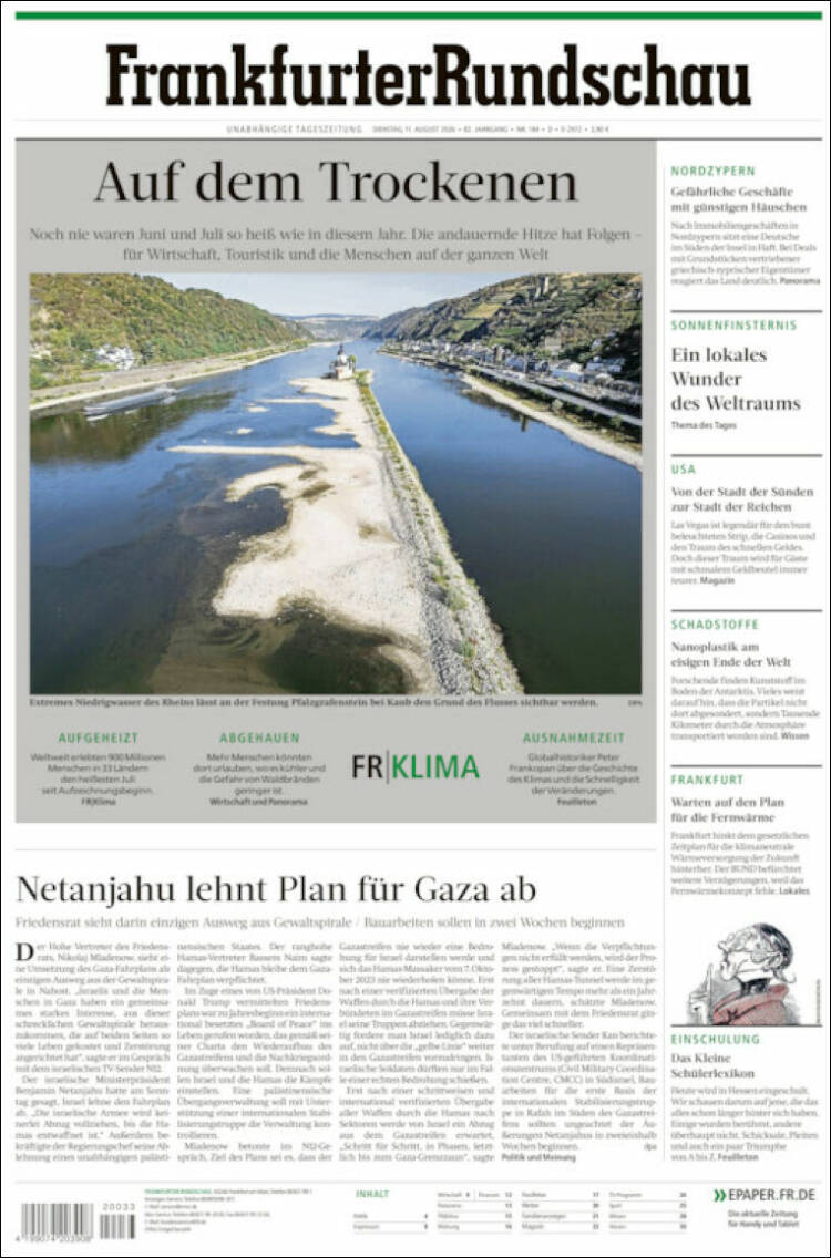 Portada de Frankfurter Rundschau (Alemania)