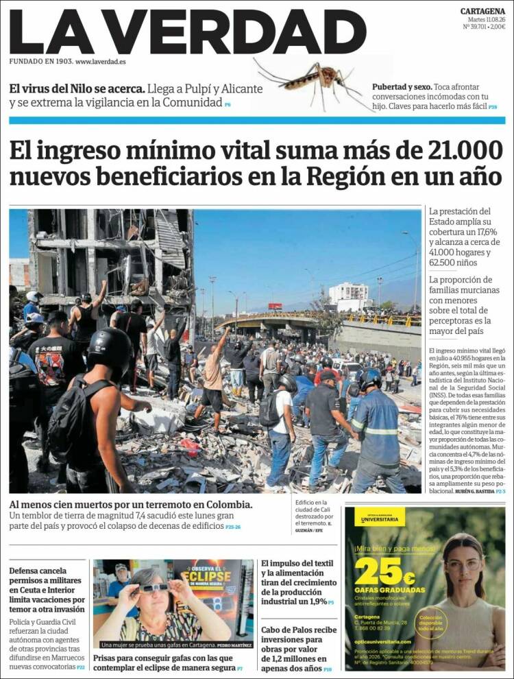 Portada de La Verdad de Cartagena (Espa&ntilde;a)