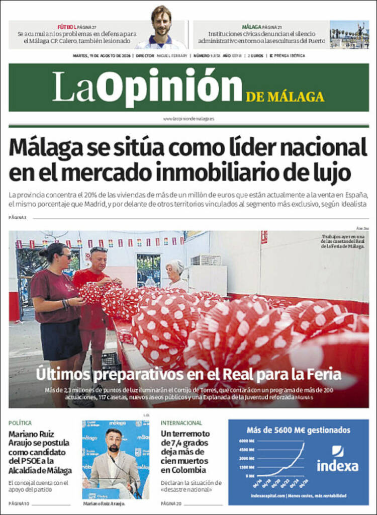 Portada de La Opinión de Málaga (Espa&ntilde;a)