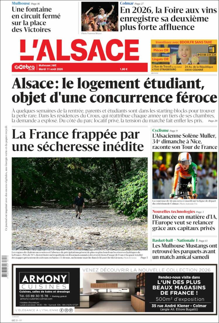 Portada de Journal L'Alsace (Francia)
