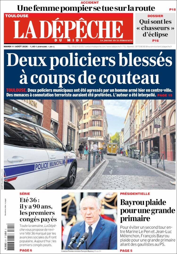 Portada de La Dépêche du Midi (Francia)