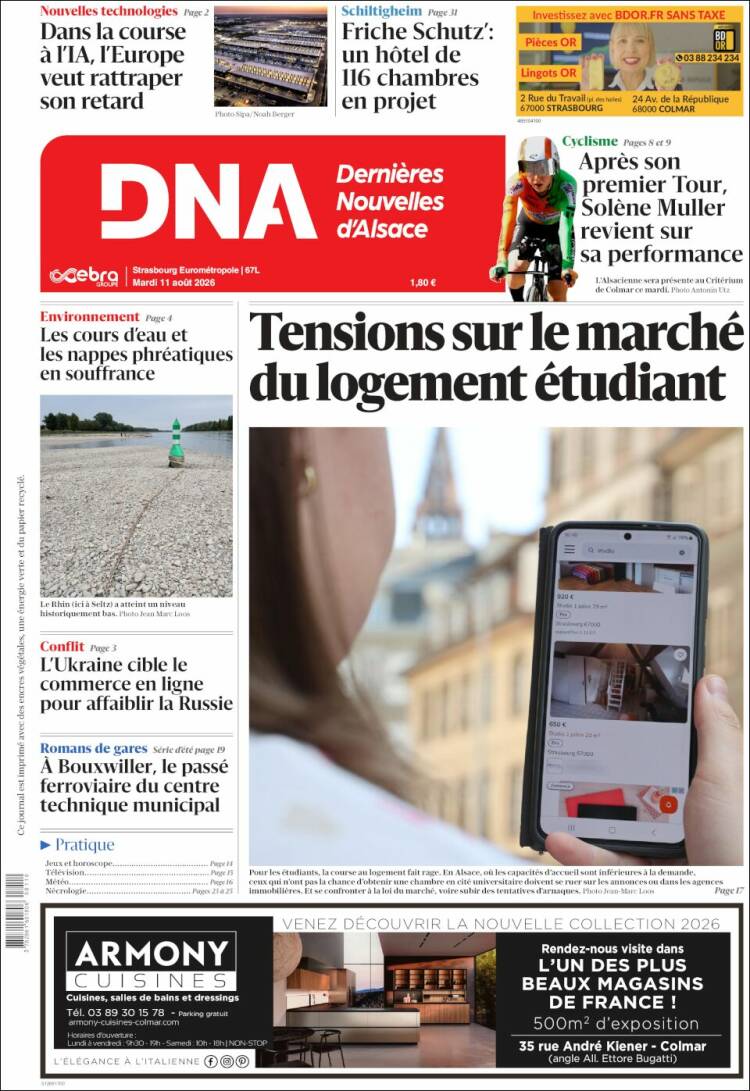 Portada de Les Dernières Nouvelles d'Alsace (Francia)