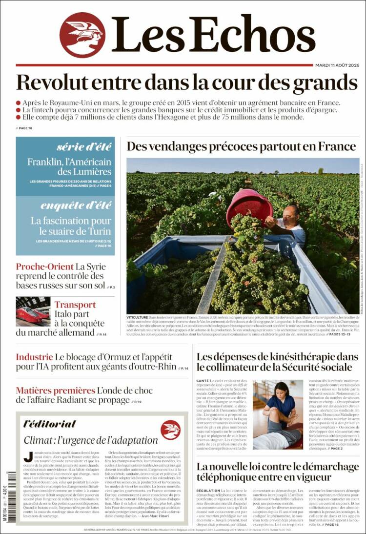 Portada de Les Echos (Francia)