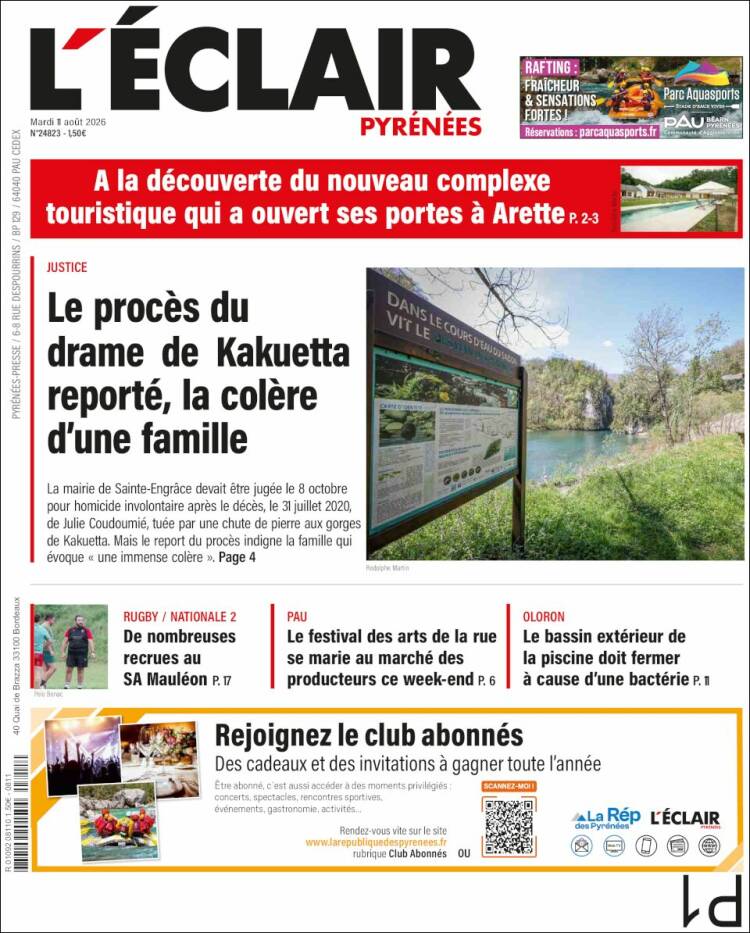 Portada de L'Eclair des Pyrénées (Francia)