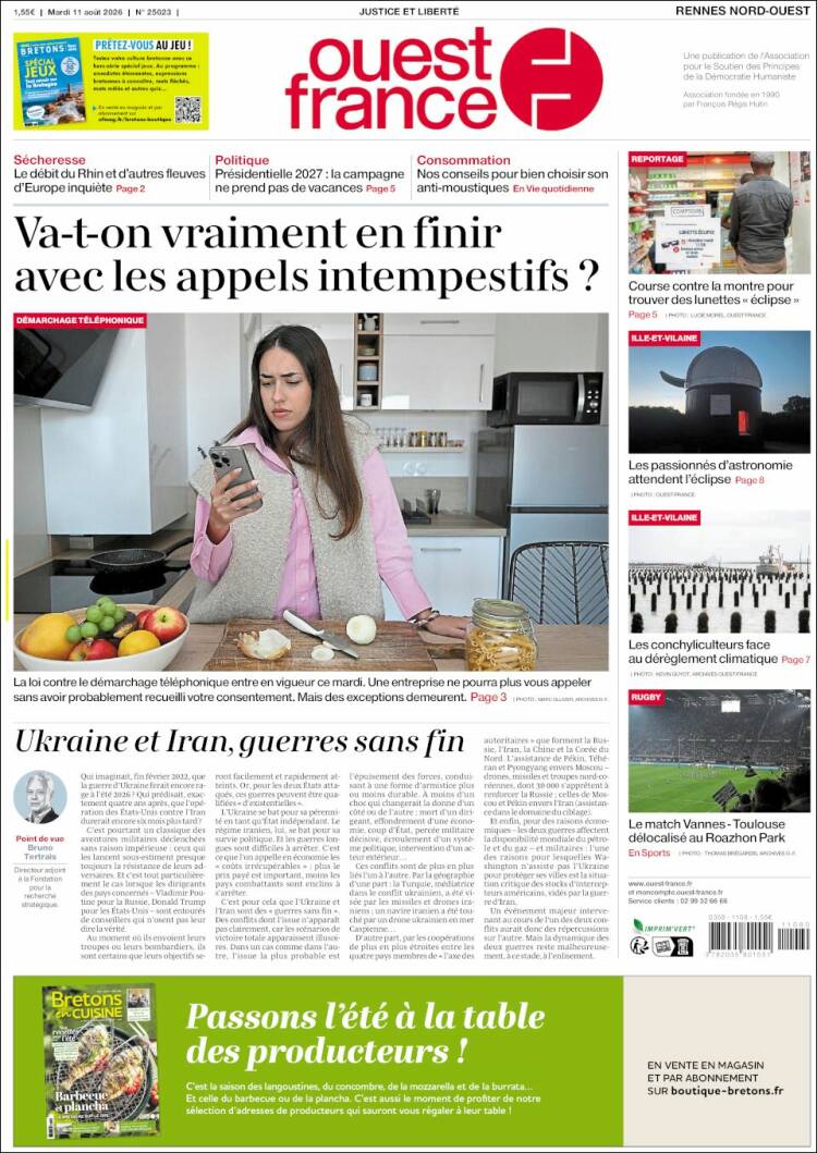 Portada de Ouest France (Francia)