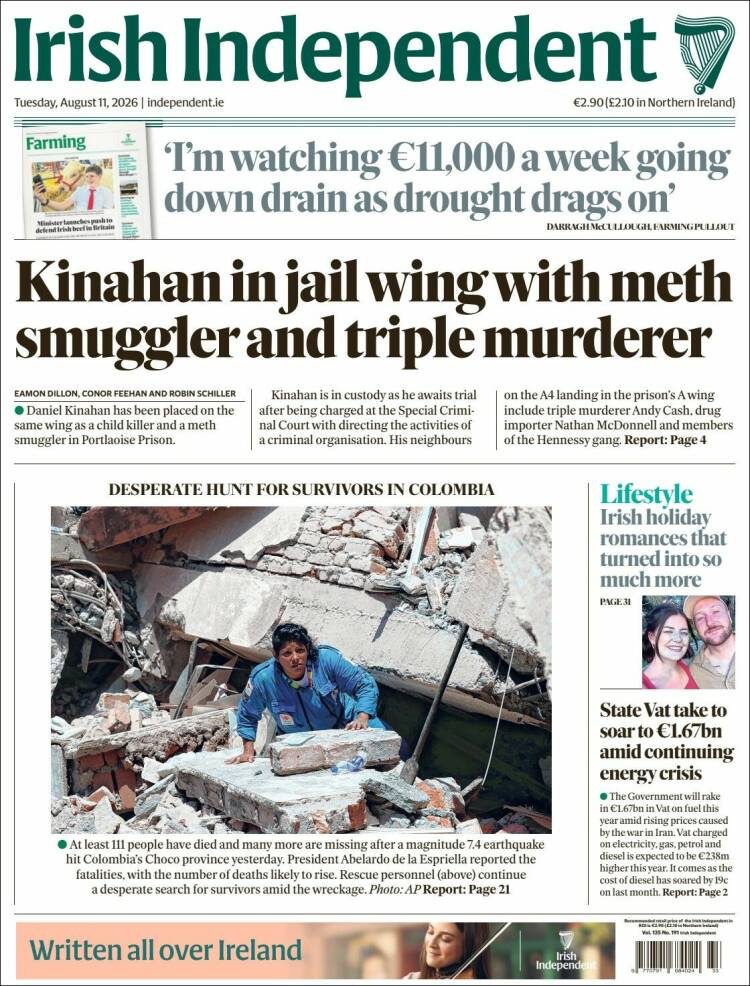 Portada de Irish Independent (Irlanda)