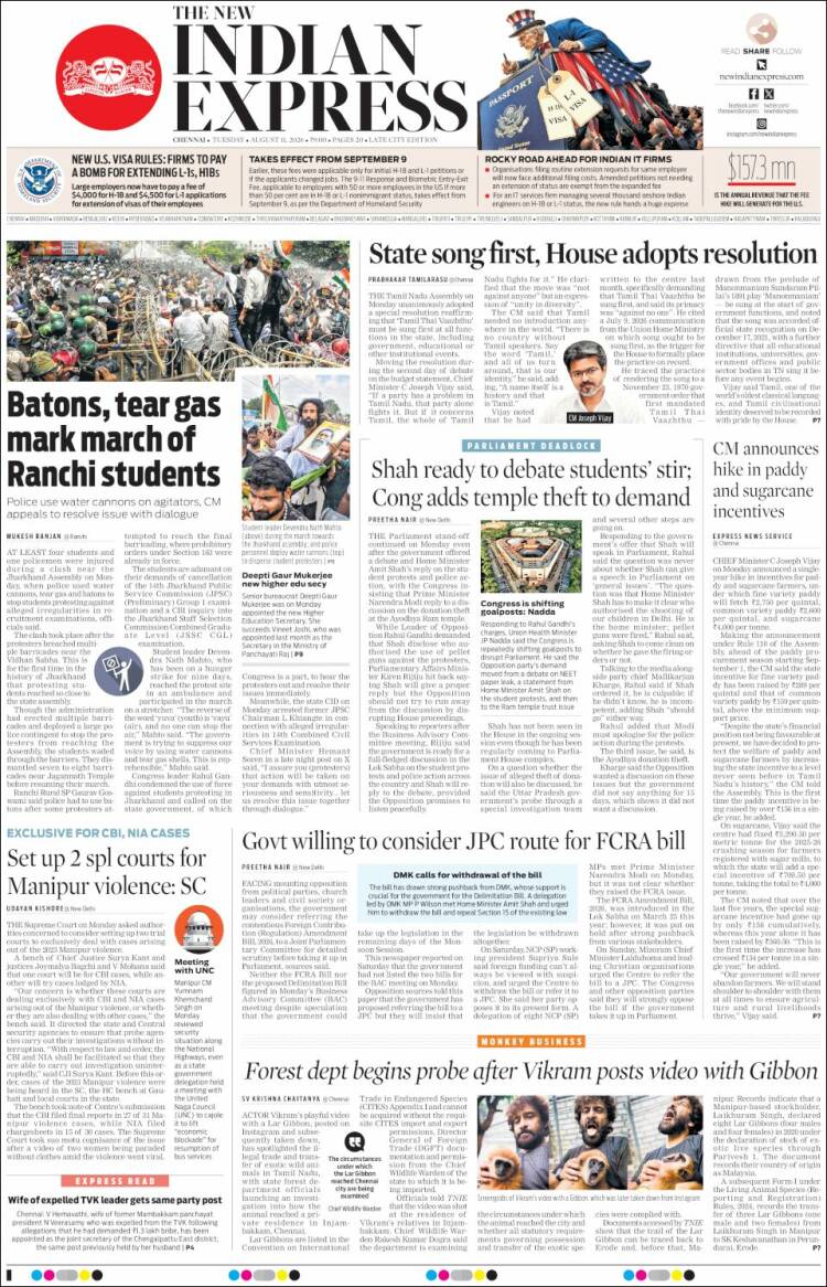 Portada de New Indian Express (India)