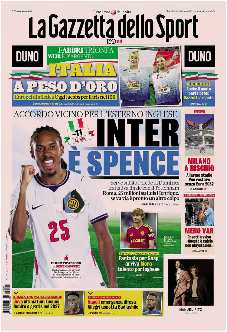 Portada de La Gazzetta dello Sport (Italia)