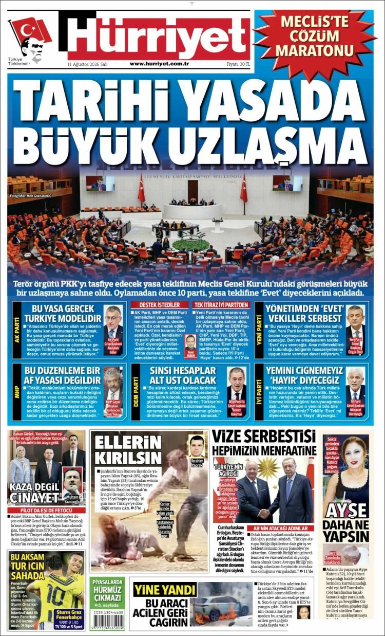 Portada de Hürriyet (Turqu&iacute;a)