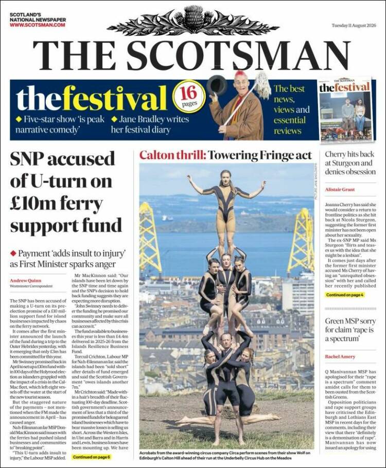 Portada de The Scotsman (Reino Unido)