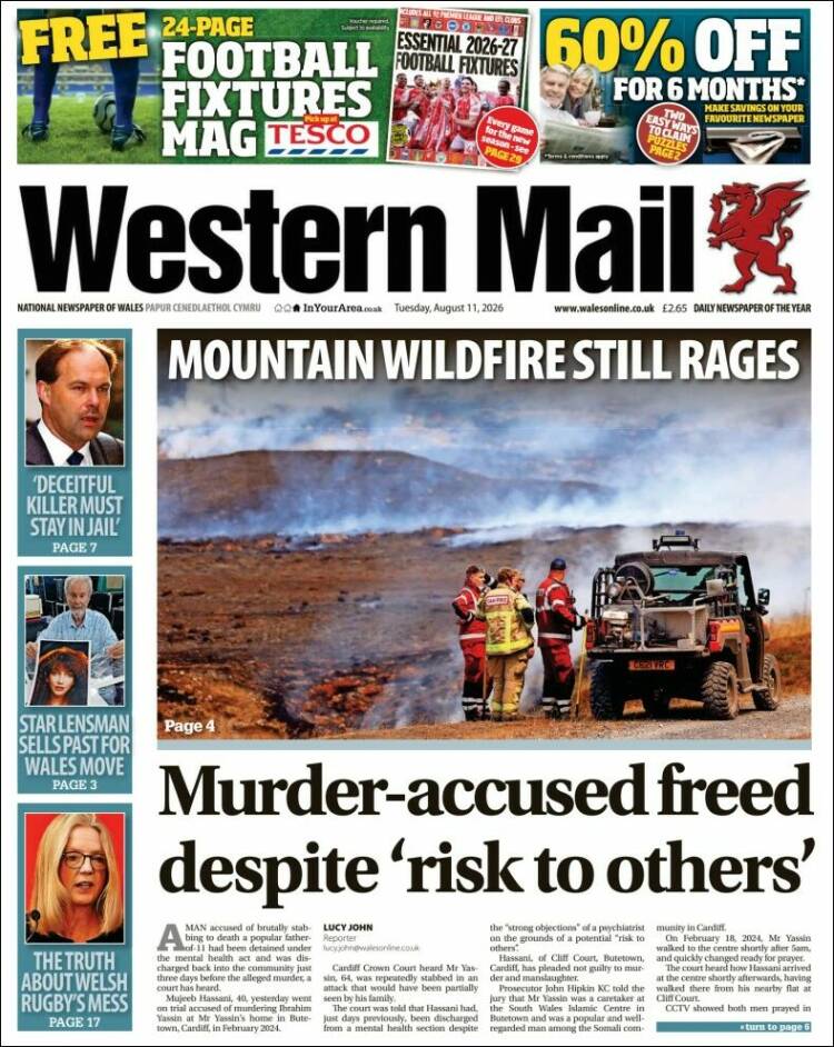 Portada de Western Mail (Reino Unido)