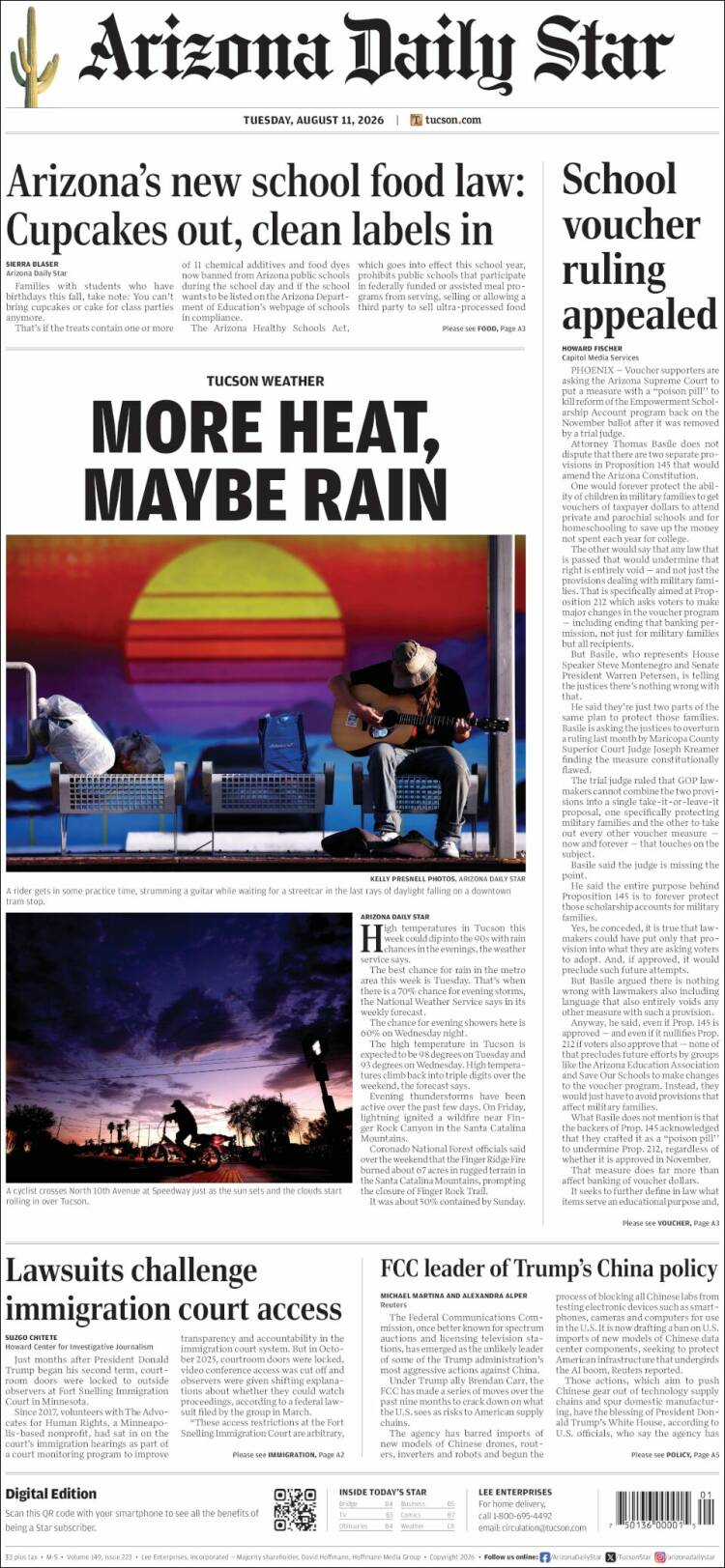 Portada de Arizona Daily Star (USA)