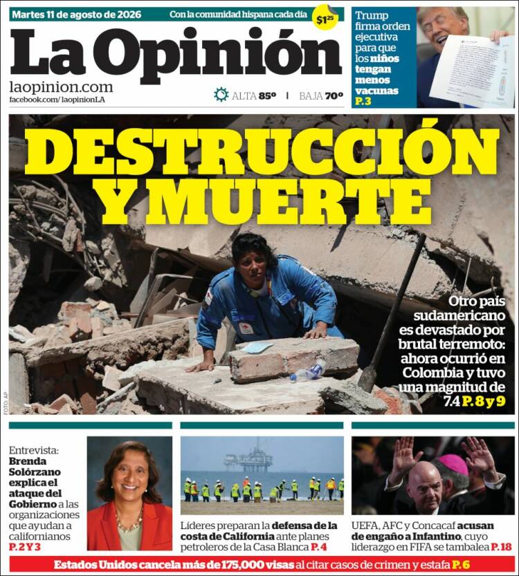 Portada de La Opinión (USA)