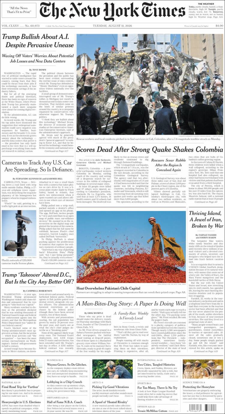Portada de New York Times (USA)