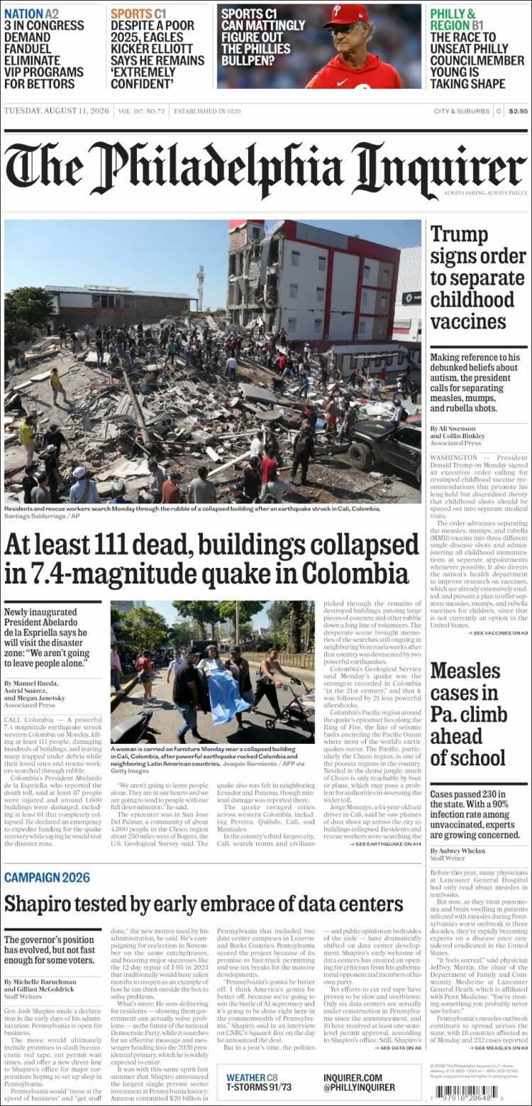 Portada de Philadelphia Inquirer (USA)