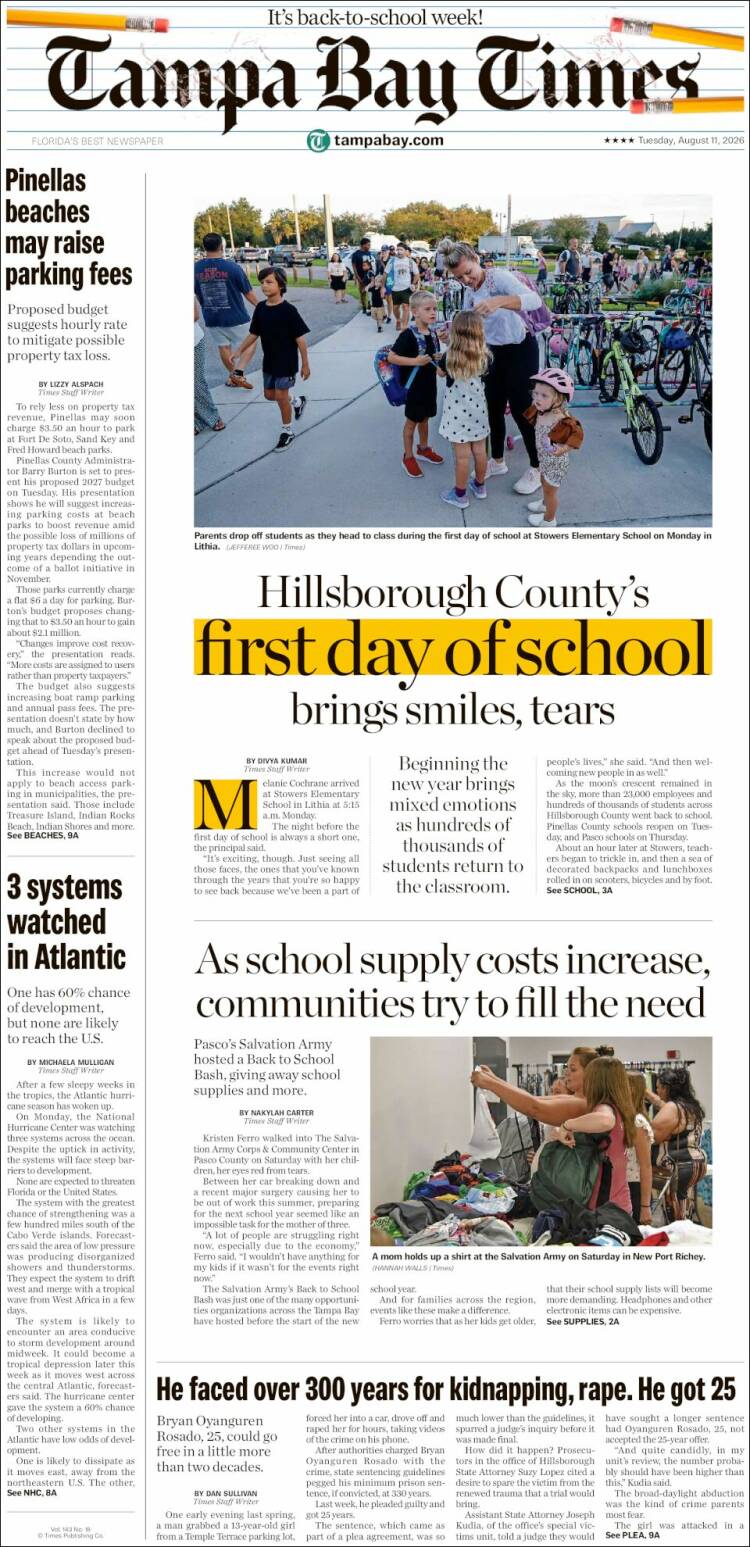Portada de Tampa Bay Times (USA)